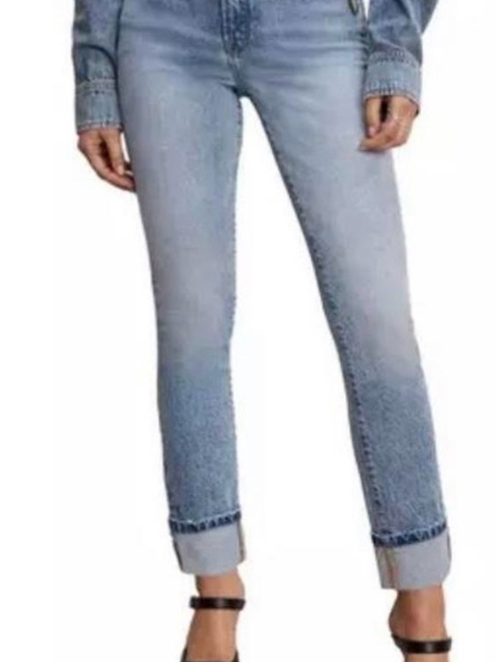 Straight Leg Cuffed Jeans